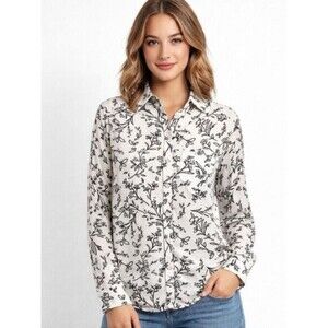 Zoe Button Front Blouse Shirt Top Size Medium Floral Long Sleeve Hi-Lo